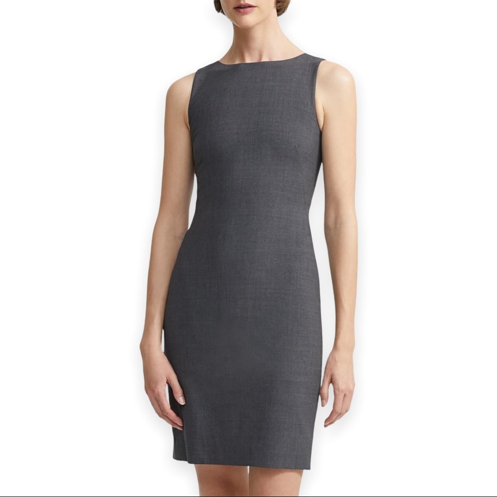 $295 Theory Charcoal Grey Classic Sheath Dress in Stretch Wool Size 0